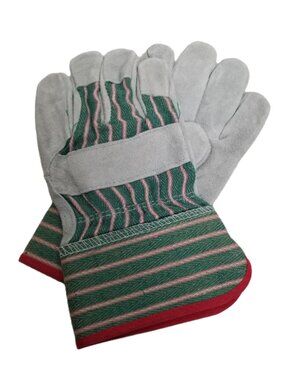 New Split Leather Palm Work Gloves Canvas Back Safety Cuff Reinforced Palm